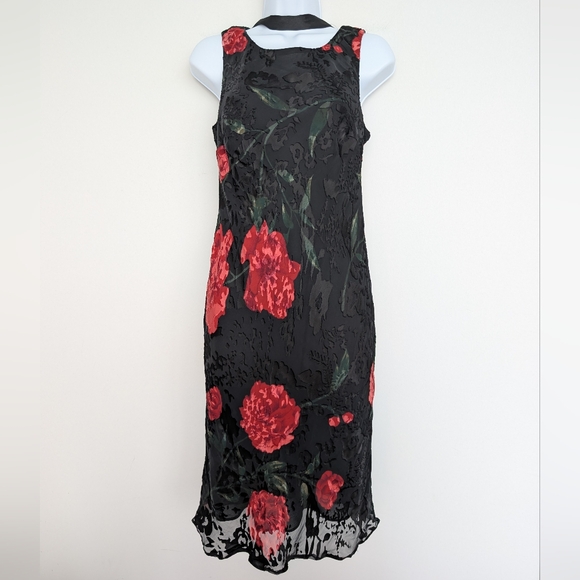 Vintage Silk Blend Robbie Bee Floral Dark Romantic Cowl Back Midi Dress Sz 10P - Picture 1 of 16